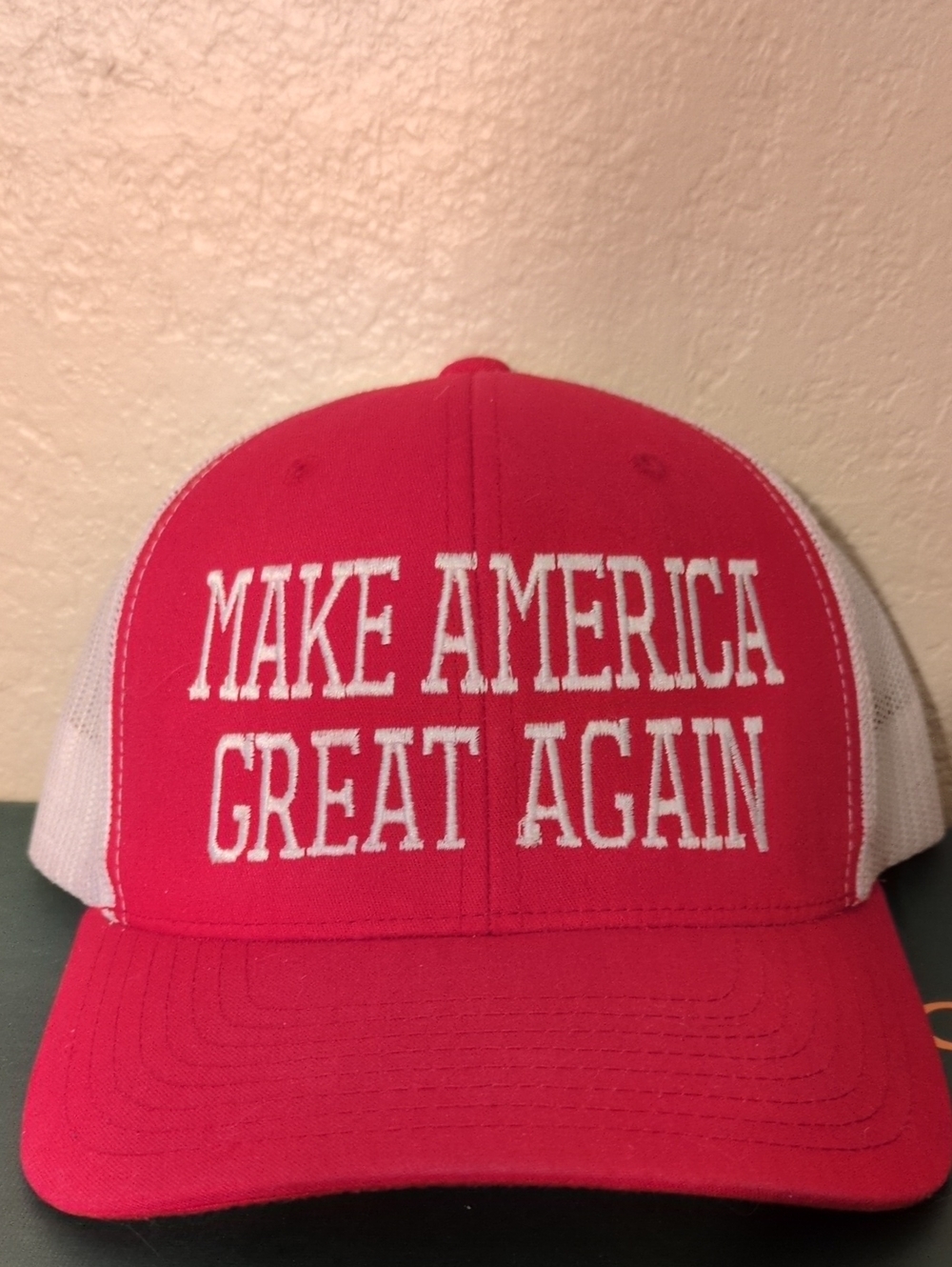 Red Trucker Hat with White Mesh - MAKE AMERICA GREAT AGAIN